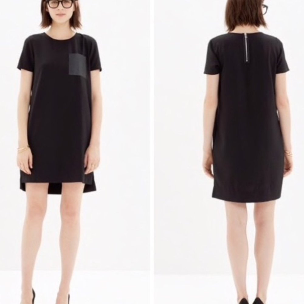 Madewell Leather Pocket Black T-Shirt Dress